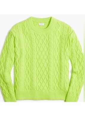 J. Crew Bright Neon Yellow Lime Green Cable Knit Crewneck Sweater